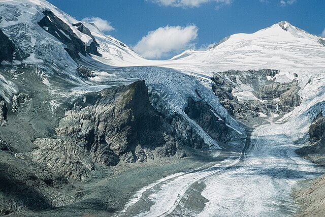 Grossglockner glacier in the Austrian Alps showing retreating ice