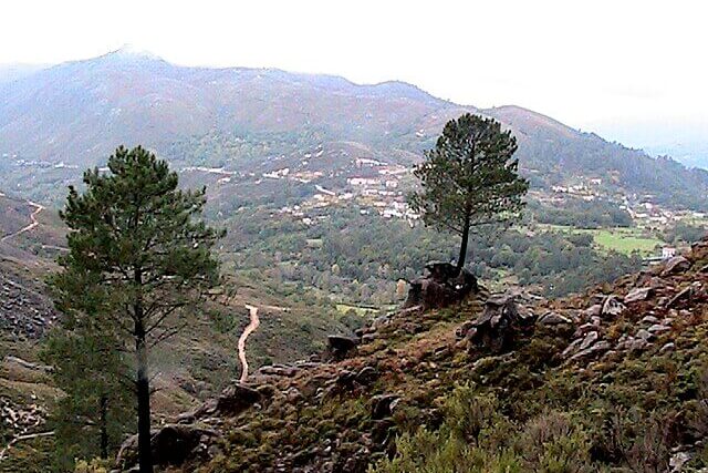 Mountainous landscape of Peneda-Gerês National Park in northern Portugal with forests, rivers, and rugged hills