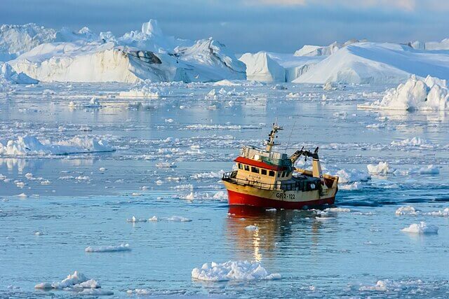 Industrial fishing trawler operating in Antarctic waters
