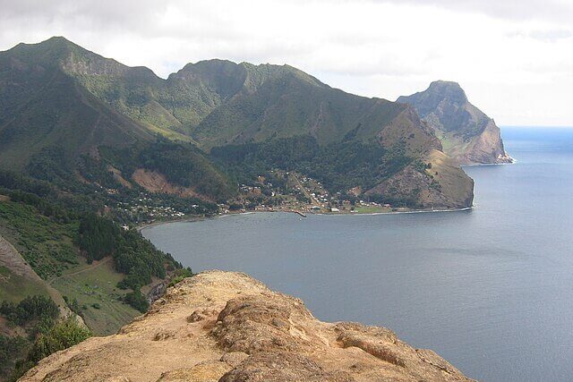 Remote island landscape in the Juan Fernández archipelago, Chile, home to unique wildlife and important marine ecosystems.