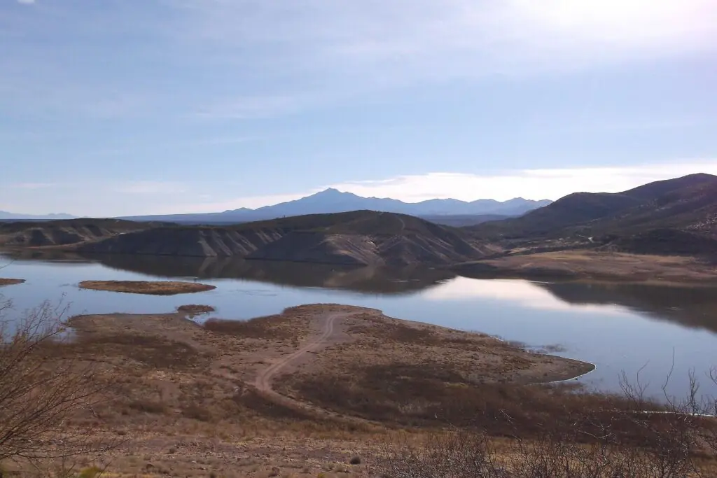 View of San Carlos Lake after authorities closed the reservoir due to a mass fish die-off.