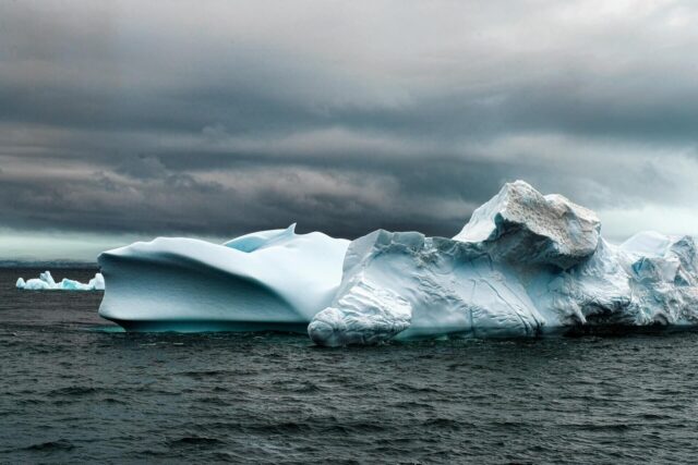 King George Island glacier showing melting ice during an unusually warm Antarctic winter
