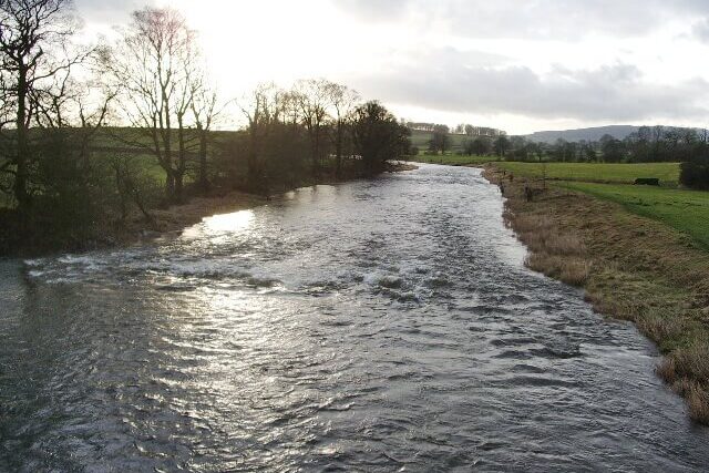 The designated bathing site on the River Ribble, a freshwater river monitored for water quality in England.