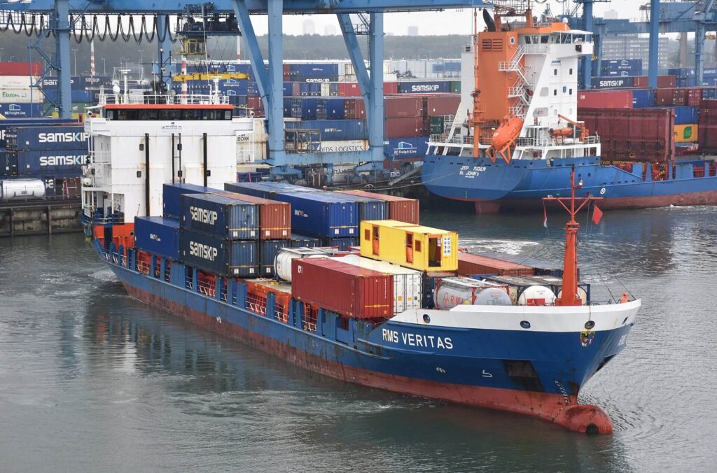 Container ship at the Port of Rotterdam, Europe’s major freight hub