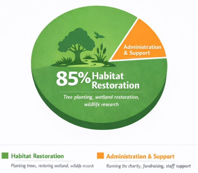 alt text for nwf pie chart showing break down of spending and amount going directly to habitat restoration